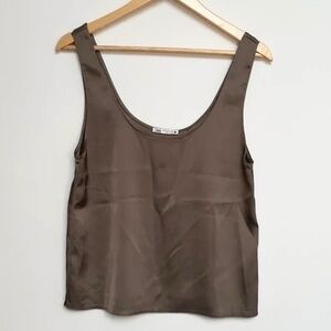 Zara Scoop Neck Satin Camisole Tank Top